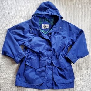 VTG New Spirit Pacific Trail FLAWED Men's Medium Blue Hooded Mid Rain Jacket